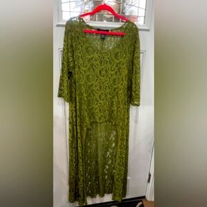 💚Ashley Stewart High/Low Green Lace Duster💚